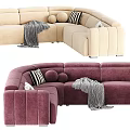 Stylish Velvet Sectional Sofas In Beige Green Purple With Pillows And Blankets