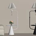 Stylish White and Black Floor Lamps with Small Tables Flower and Cup in Living Space