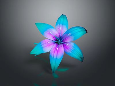 Vibrant Blue Purple Gradient Lily Flower With Shiny Petals On Dark Background 3d model