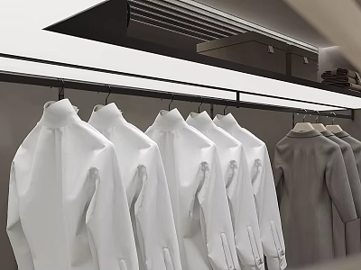 Neatly Hanging White And Gray Jackets On Clothing Rack With Metal Hangers 3d model