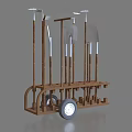 Mobile Wooden Storage Rack for Hardware Tools with Multiple Gardening Tools Hanging 3d model