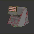 Gray Mechanical Weapon Turret With Multiple Orange Barrels And Rotating Metal Base Structure 3d model