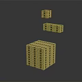 Decorative Ornament Set Of Yellow Stacked Cubes With Dark Background And Reflective Surface