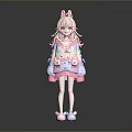 Cute Game And Movie Character With Pink Hair Rabbit Ears Blue Pink Hoodie Star Decorations