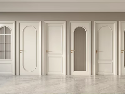 Elegant Modern White Hinged Doors With Glass Panels Solid Wood And Golden Handles 3d model
