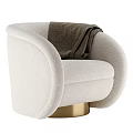 Modern Single Sofa Design With Soft Beige Fabric Gold Base And Armrest Blanket 3d model