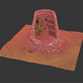 Whimsical Cartoon Scene With Stone Ruin Green Grass And Small Tree