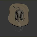 Gray Baby Elephant Sculpture Sitting On Light Base With Trunk Spraying Water Droplets