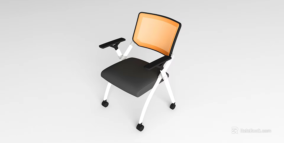 Modern Office Chair With Orange Backrest Black Armrests Black Seat White Legs And Black Casters 3d model 