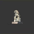 Traditional Stone Lion Statue Perched On Ornate Pedestal With Intricate Carvings