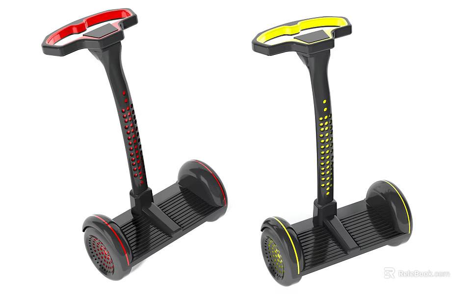 Two Hoverboards With Red And Yellow Handles Black Design Pedals And Wheels 3d model 