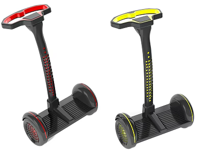 Two Hoverboards With Red And Yellow Handles Black Design Pedals And Wheels 3d model