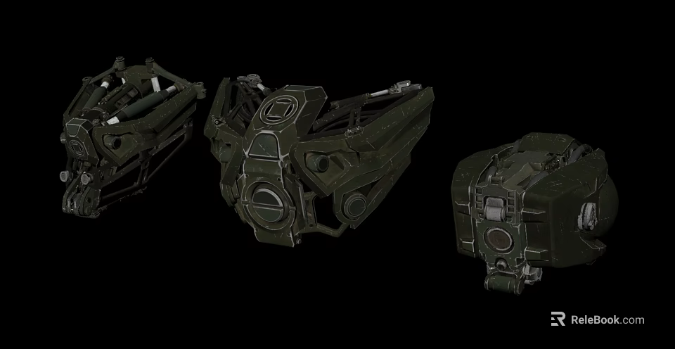 Three Green Sci Fi Mechanical Devices Featuring Futuristic Structural Design Details 3d model 