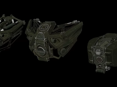 Three Green Sci Fi Mechanical Devices Featuring Futuristic Structural Design Details 3d model