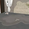 Modern Bedroom With White Shaped Rug Featuring Wavy Lines Letter A And Cloud Shaped Headboard