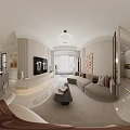 Modern Minimalist Cream Tone Living And Dining Room Interior Design With Warm Comfortable Furnishings