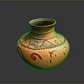 Handmade Traditional Pottery Sculpture With Carved Red Decorative Patterns And Orange Body