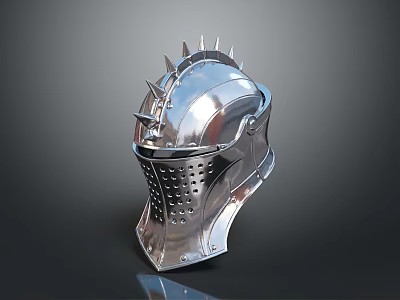 3D Rendered Medieval Warrior Weapon Helmet With Silver Spikes And Visor Holes 3d model