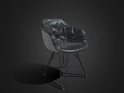 Black Leather Leisure Chair With Pleated Backrest And Modern Metal Spider Legs 3d model