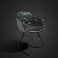 Black Leather Leisure Chair With Pleated Backrest And Modern Metal Spider Legs