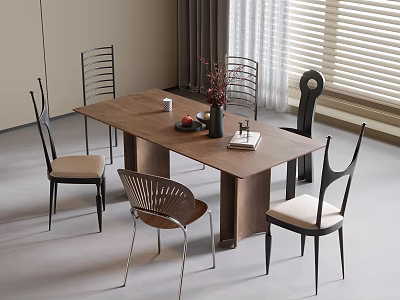 Modern Dining Table and Chairs Set with Wooden Tabletop and Stylish Chair Design 3d model