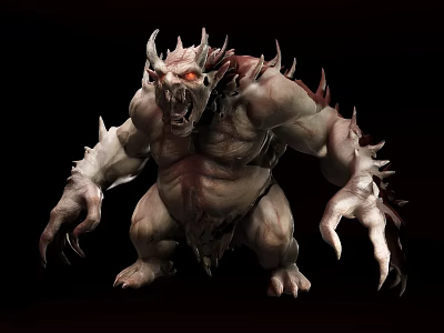 Game Movie Character Demonic Spiked Design With Red Eyes Muscular Body And Aggressive Posture 3d model