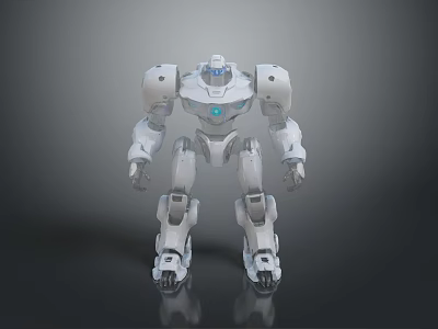 White Mechanical Robot Game Movie Character With Blue Glowing Core And 3D Model Design 3d model