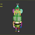 Pink Game Movie Character With Big Ears Blue Hat Curly Hair And Colorful Suspenders