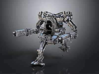 Futuristic Mechanical Robot Warrior With Metallic Armor And Arm Mounted Weapons 3d model