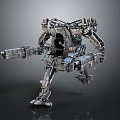 Futuristic Mechanical Robot Warrior With Metallic Armor And Arm Mounted Weapons 3d model