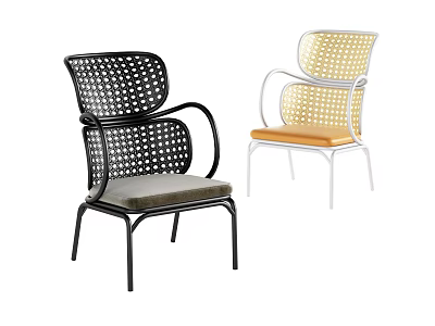 Stylish Leisure Chairs With Woven Design Padded Seats And Black White Frames 3d model