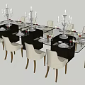 Glass Top Dining Table Set with White Chairs Candelabras and Tableware 3d model