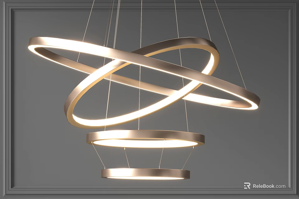 Modern Chandelier With Intertwined Circular Rings And Illuminated LED Lighting Design 3d model 