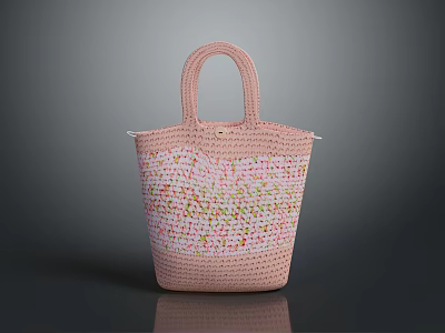 Stylish Pink Crocheted Handbag For Daily Use With Colorful Pattern And Comfortable Handle 3d model