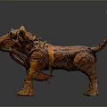 Steampunk Animal Sculpture with Orange Brown Color Metallic Components and Intricate Mechanical Design