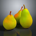 Fresh Yellow And Green Pears With Shiny Skin On Black Reflective Surface