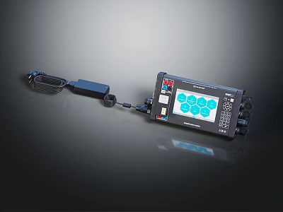 Electronic Control Panel With Digital Display Screen Blue Interface Icons And Connected Cable Component 3d model
