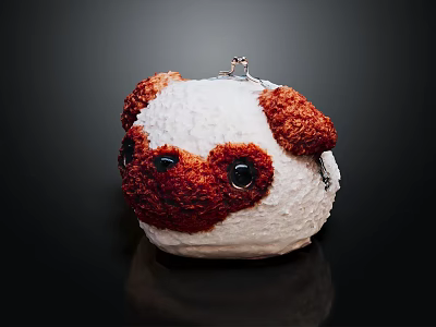 Cute Puppy Shaped Plush Bag With White Brown Fur And Black Eyes Design 3d model