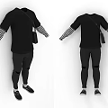 Black Shirt With Striped Sleeves Casual Outfit Matching Pants And Shoes