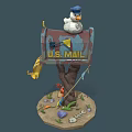 Seagull Perched On Rustic Painted Mailbox With Crab Shells And Fish Bone On Sandy Base