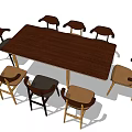 Dining Table And Chairs Set With Rectangular Wooden Top And Various Designs 3d model