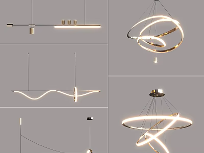 Modern Design Chandeliers with Circular Spiral Curved Shapes and LED Lighting for Interior Spaces 3d model
