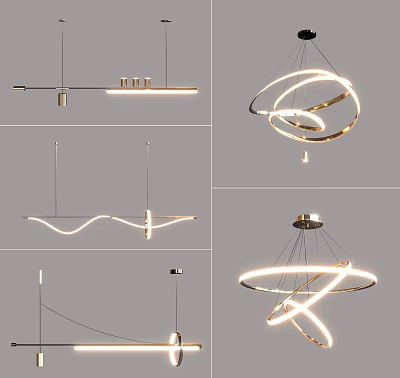 Modern Design Chandeliers with Circular Spiral Curved Shapes and LED Lighting for Interior Spaces 3d model