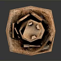 Carved Brown Sculptural Tower Structure With Textured Surface And Layered Sections