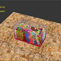 Red Metal Frame Ball Pit Filled With Colorful Plastic Balls On Brick Patterned Floor