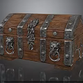 Vintage Wooden Chest With Metal Straps Lion Head Rings And Decorative Clasps