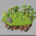 Low Poly Natural Scene With Green Grass Various Trees Gray Rocks And Brown Layers