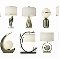 Various Modern Table Lamps With Unique Bases And Different Lamp Shades 3d model