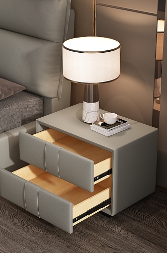 Bedroom Bedside Cabinet Leather Bed Combination 3d model