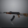 Assault Rifle With Wooden Stock Black Barrel And Magazine In Gray Background